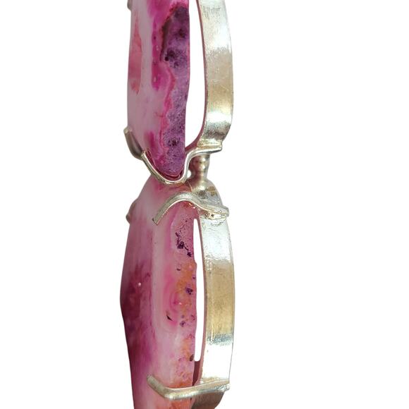 Double Pink Agate Geode Pendant – Handmade Sterling Silver Statement Necklace - Picture 8 of 10
